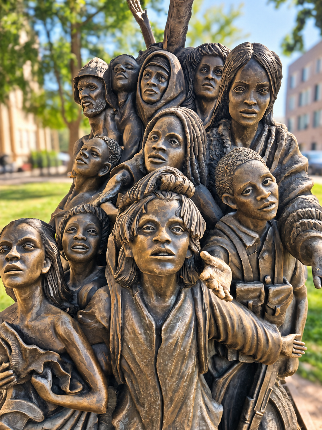 Bronze sculpture with multiple figures